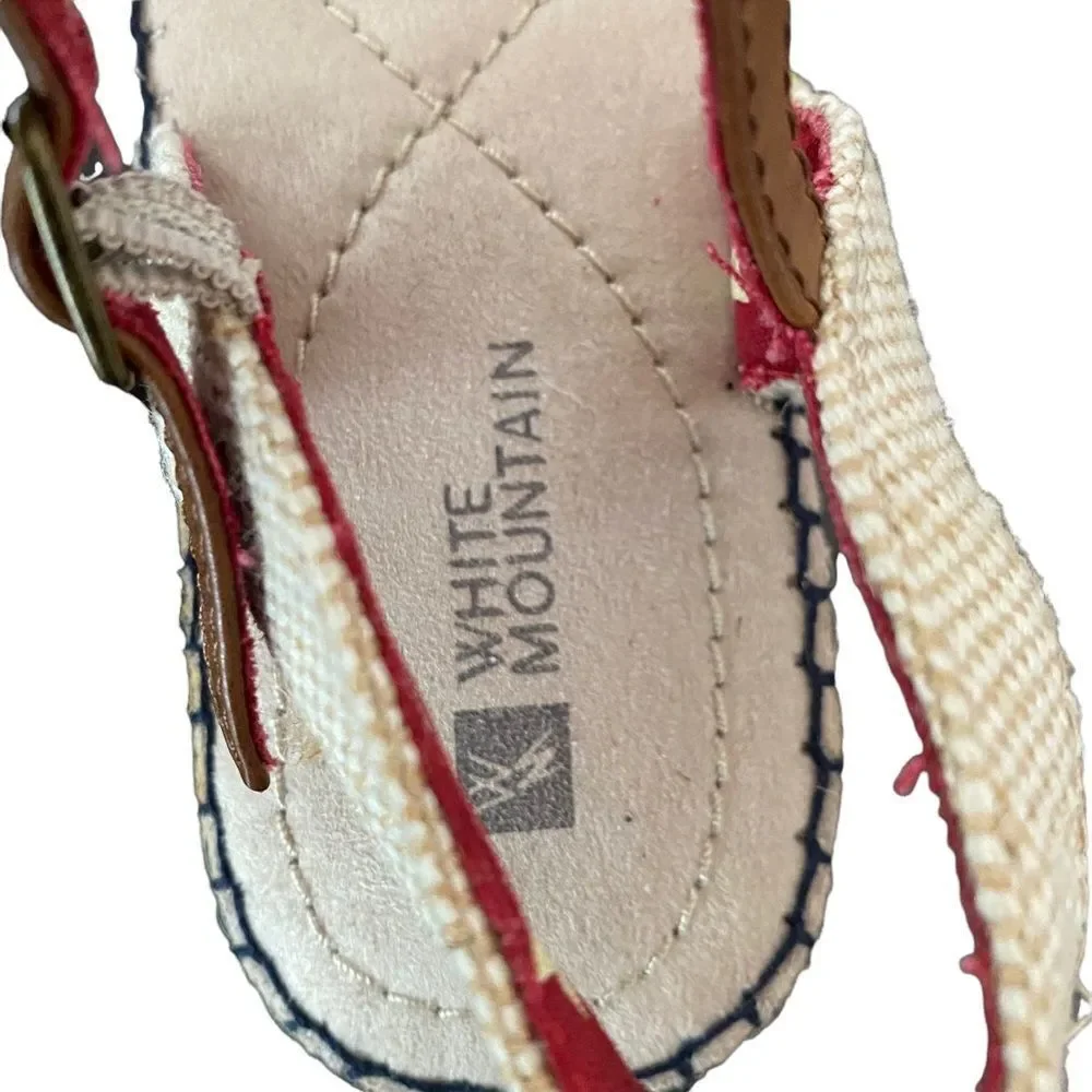 White Mountain Espadrille Striped Tan/Blue‎ Sandals Sz 6.5